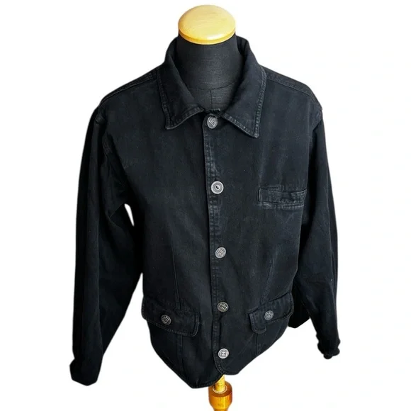 Chico's Cargo Jacket Vintage Black Denim Pockets Unisex Size 1(M) - Picture 1 of 8